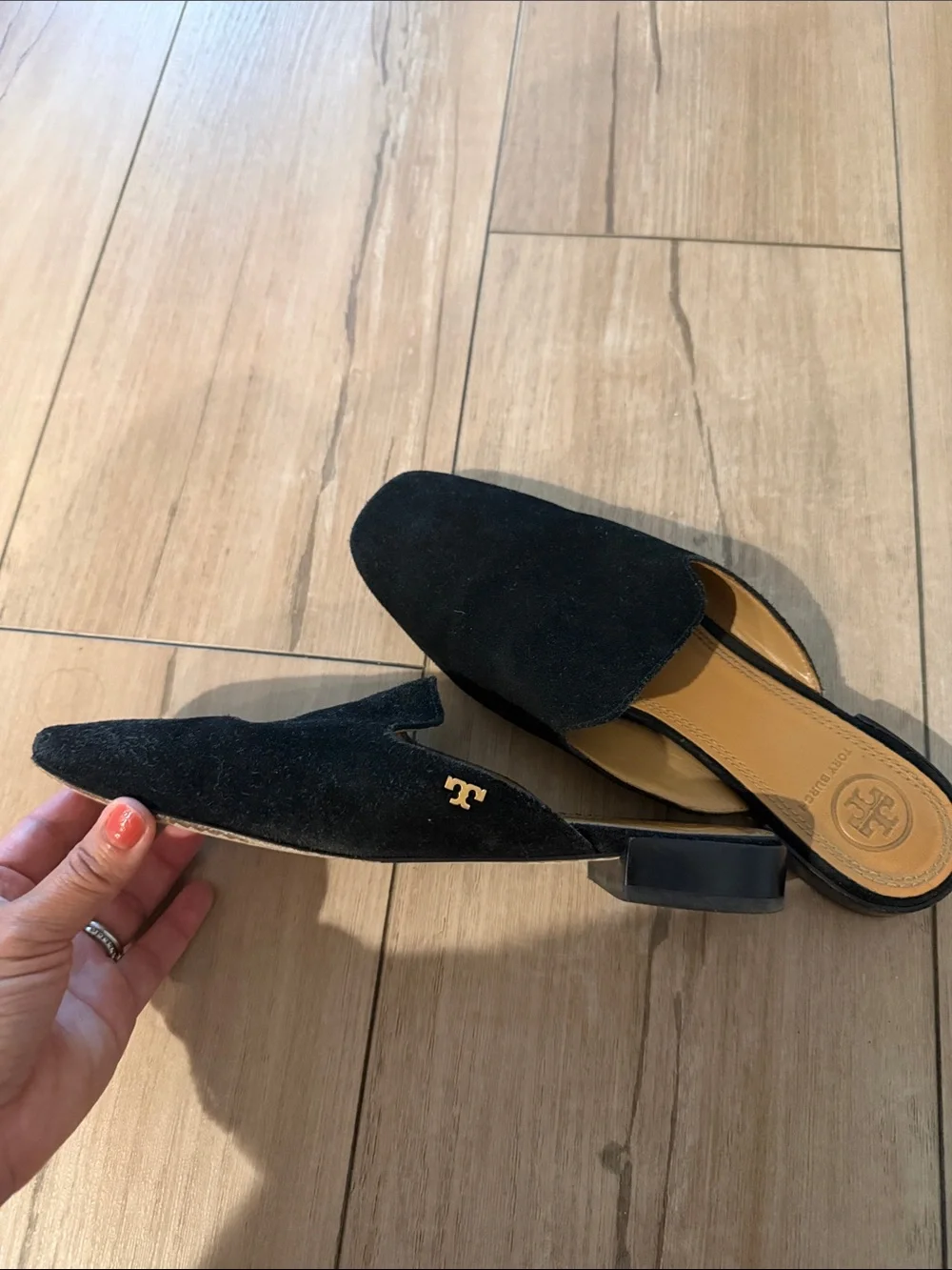 Tory Burch Black Suede Backless Slide Mules